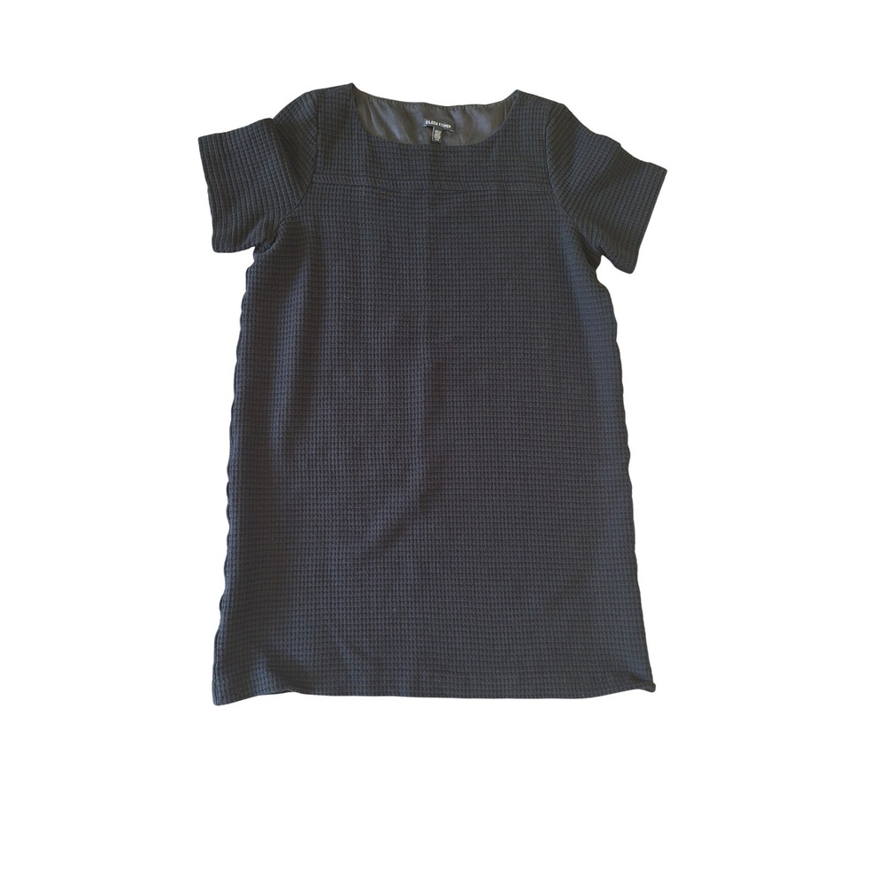 Elieen‎ Fisher black textured short sleeve dress size L
